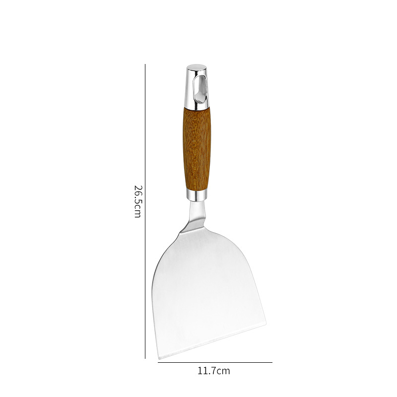 Spatule de cuisson avec manche en bois en acier inoxydable, pelle à frire pour Steak et crêpes, grattoir Teppanyaki, outil de Barbecue, accessoires de cuisine: Ivoire
