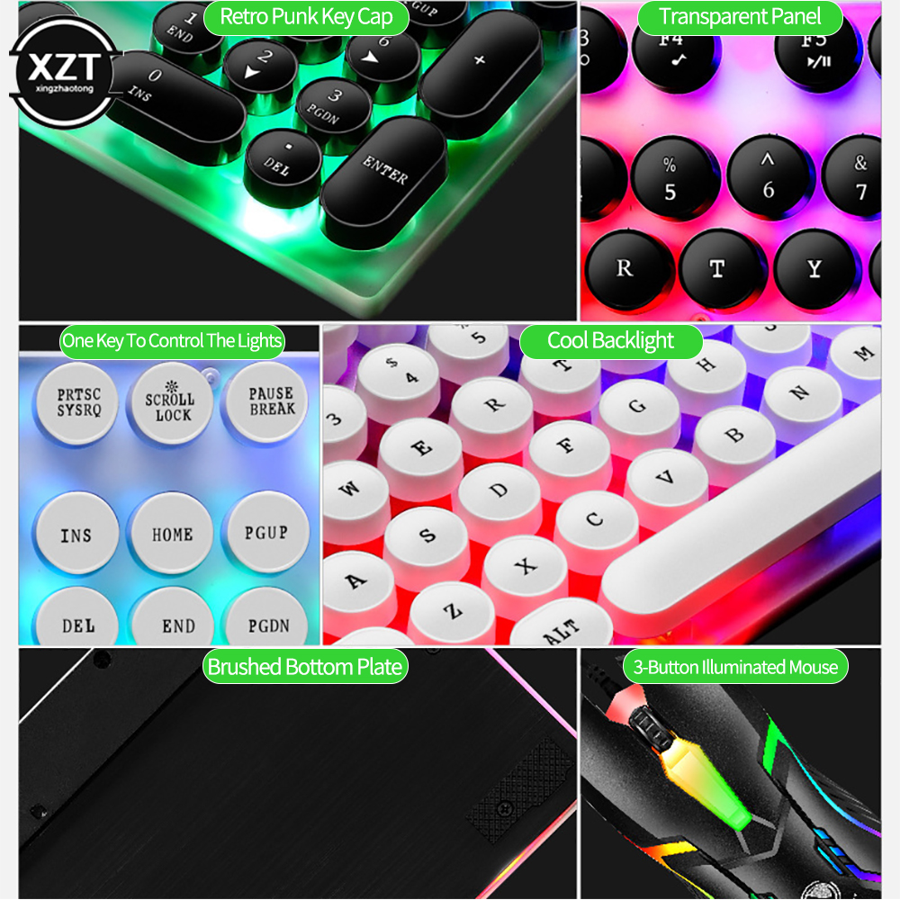 Limei – ensemble clavier et souris Gtx300, rétro, Punk, rétro, jeu rétroéclairé, Suspension filaire USB