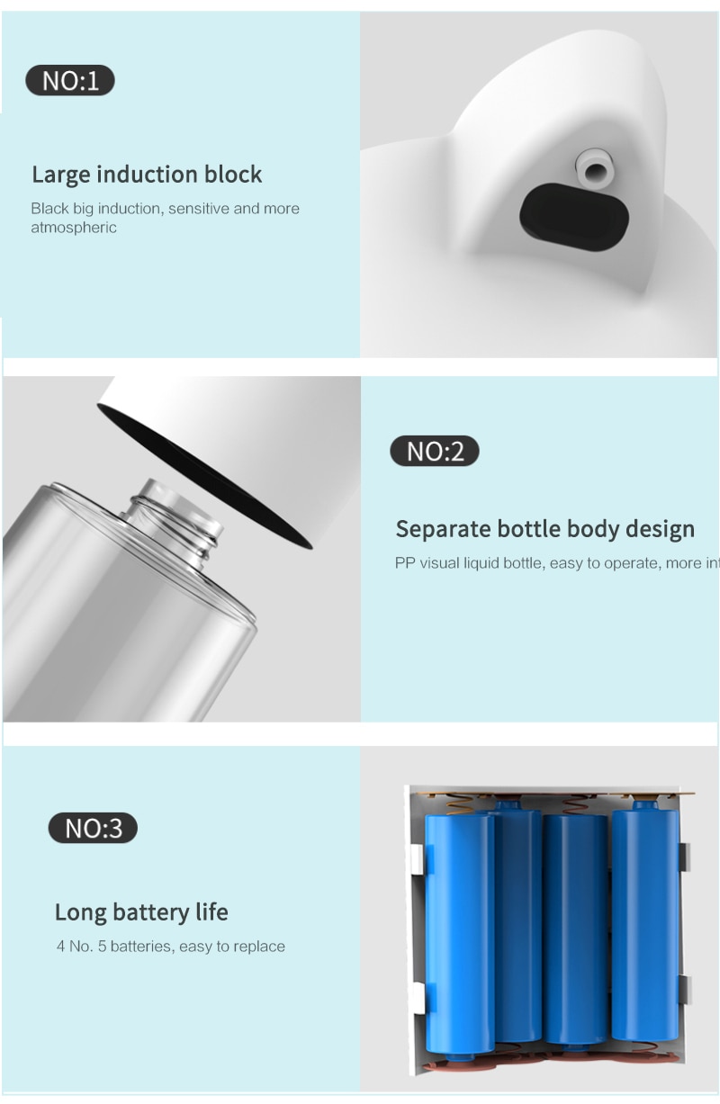 500ml Automatic Soap Dispenser Vertical Touchless Induction Foam Automatic Electric Liquid Soap Dispenser Touchless Automation