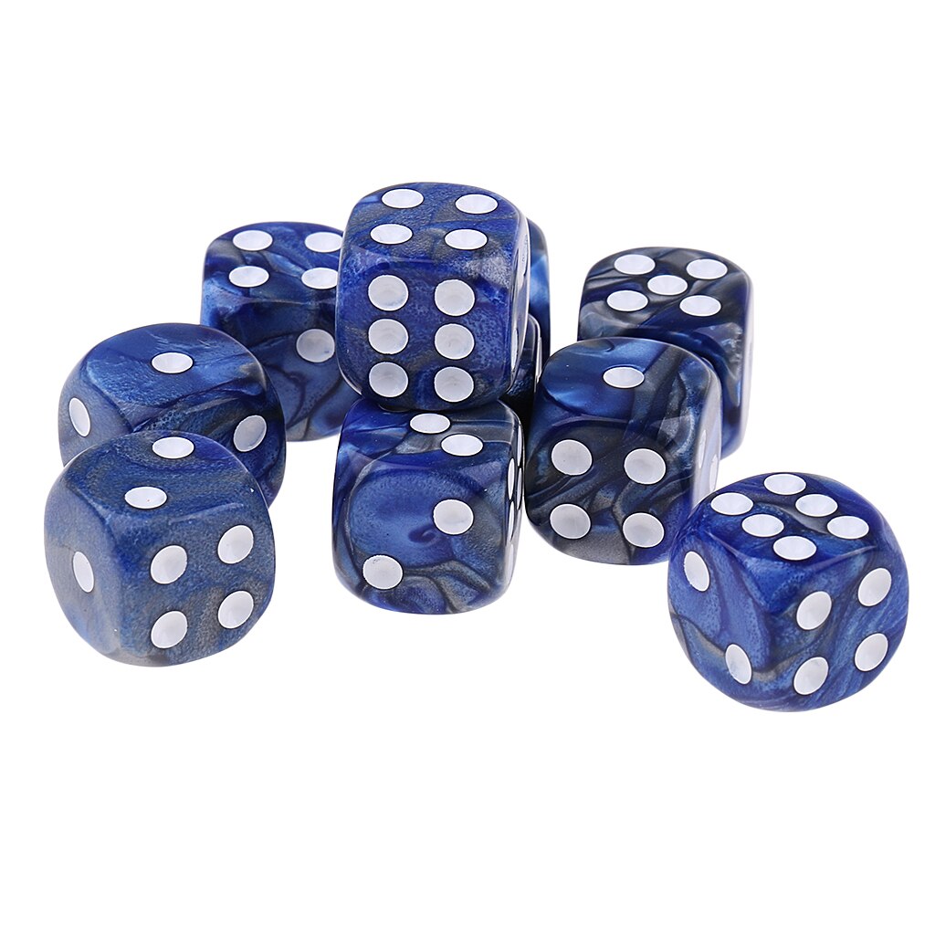 Set Van 10 6 Zijdig Opaque D6 16Mm Standaard Dice Die 2 Gemengde Kleur Dices: Blue Silver