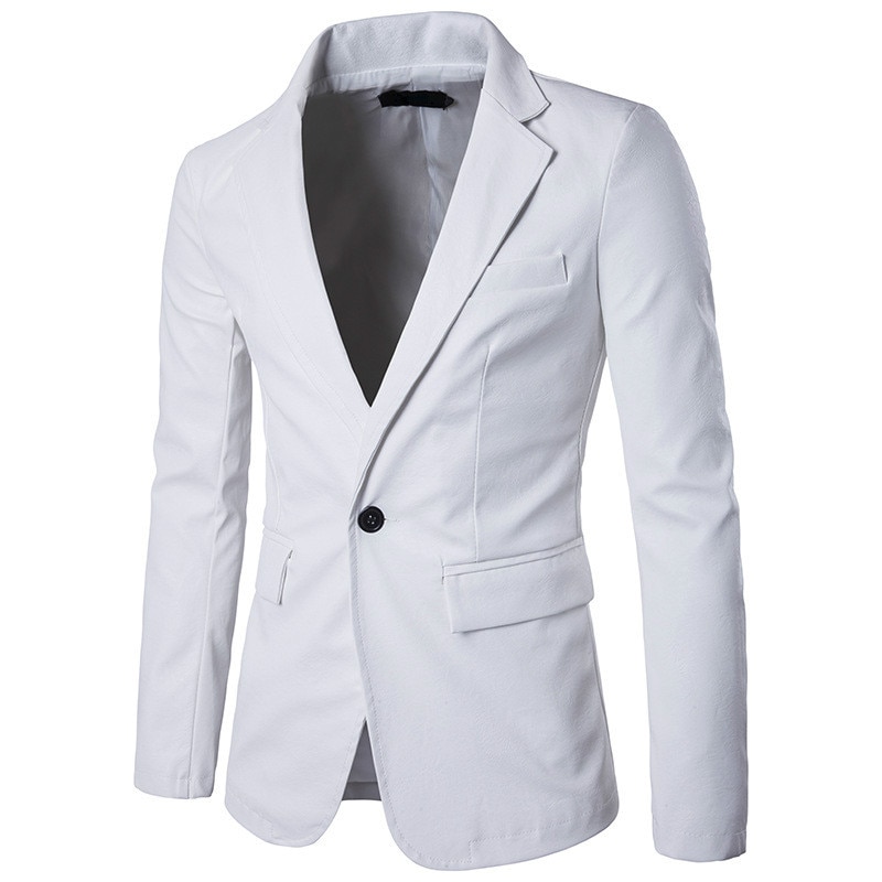 Mandlig slank high-end rød pu-jakke mænd langærmet formelt overtøj i imiteret læder forår plus size frakke solid 2xl: Hvid / Xl
