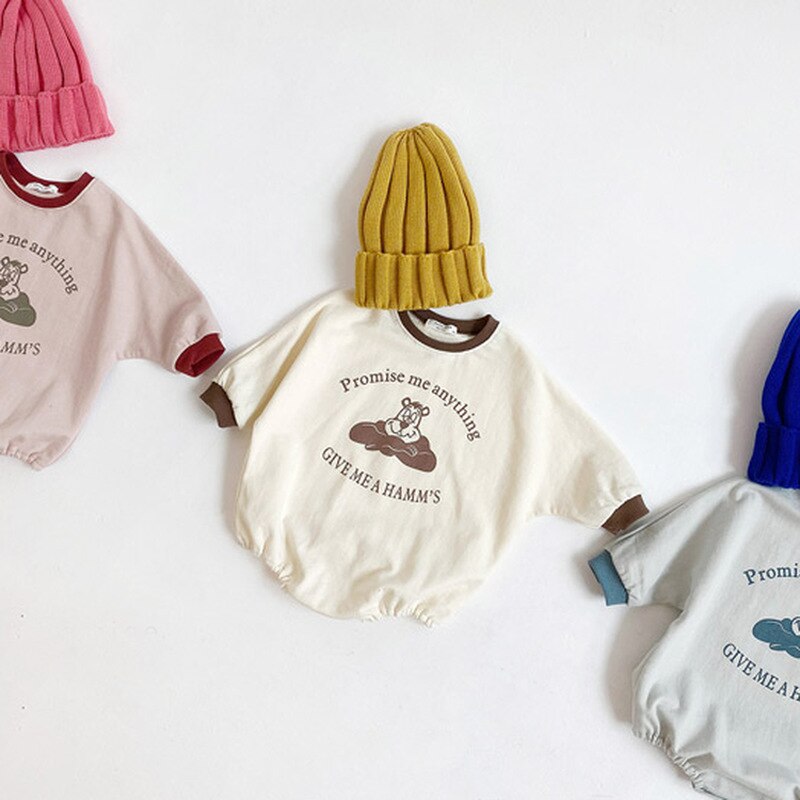 5355 Koreaanse Kinderen Romper Herfst Jongens En Meisjes Baby Zachte Cartoon Crew Hals Een Stuk Creeper