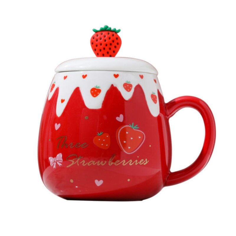 Taza de café con dibujo de fresa en 3D para niña, herramienta ecológica de cerámica para beber té, leche, restaurante, taza de oficina, , J489
