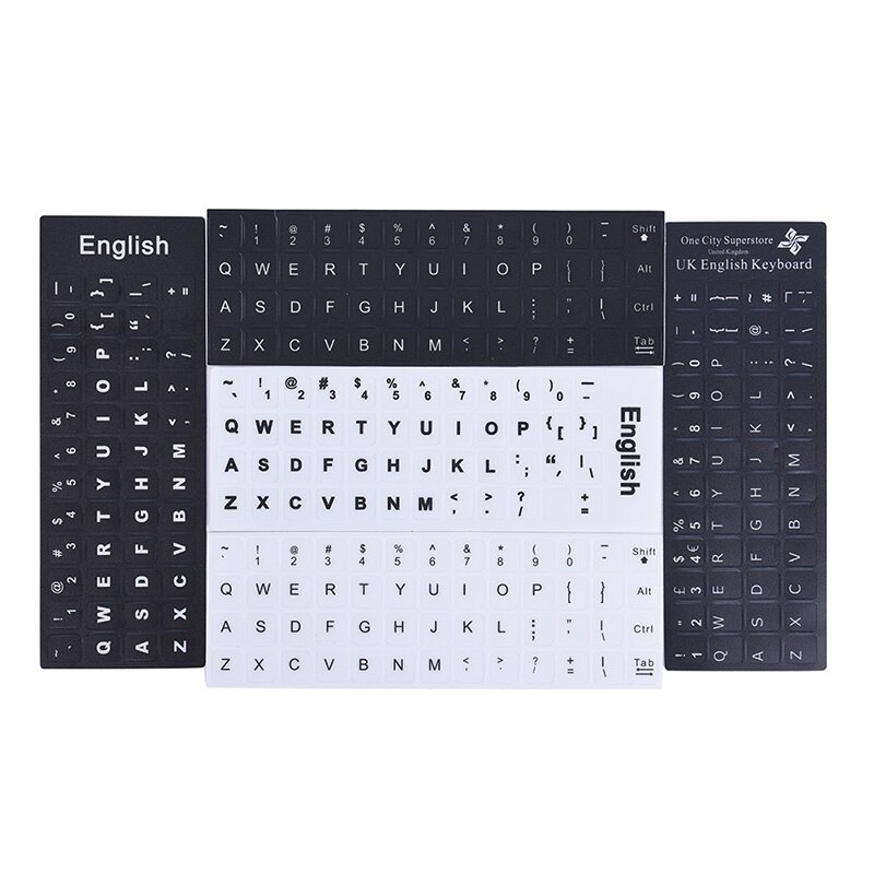 Universal English Keyboard Replacement Stickers Skin White On Black Suitable For Any PC Keyboard Or Laptop