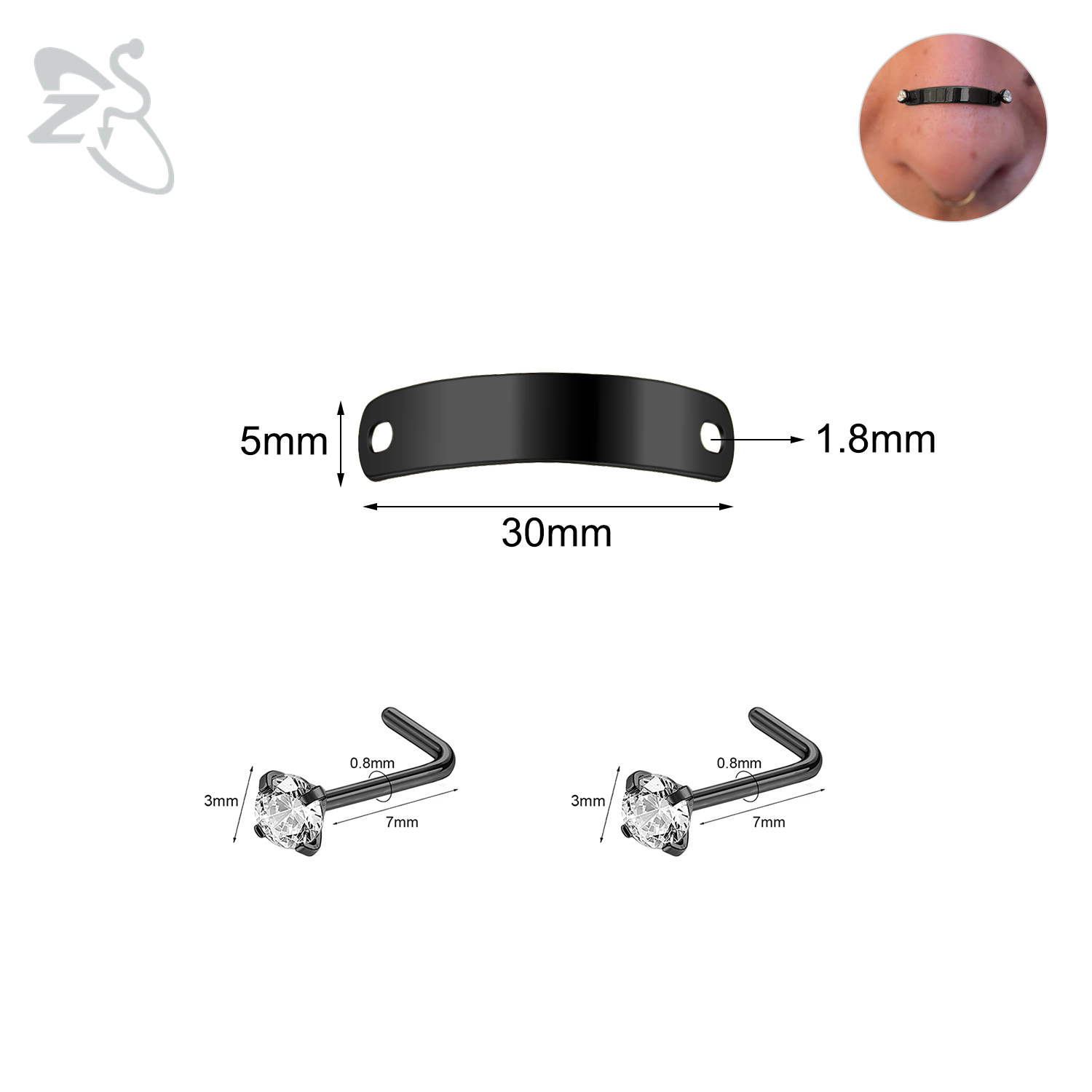 ZS-Piercing en Acier Inoxydable pour Homme et Femme, Bijoux de Corps, Ajustable, Pont de Narine, Punk, 24/30/35/40/45/50mm, 1 Ensemble: COULEUR OR ROSE