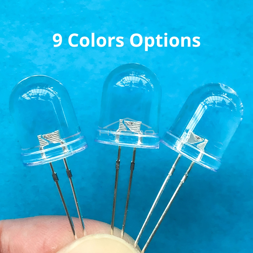 50Pcs 10mm Round Top Super Bright Lamp Beads Clear Emitting Diode LED White Red Green Blue Yellow UV Pink Orange Dome Light Bulb