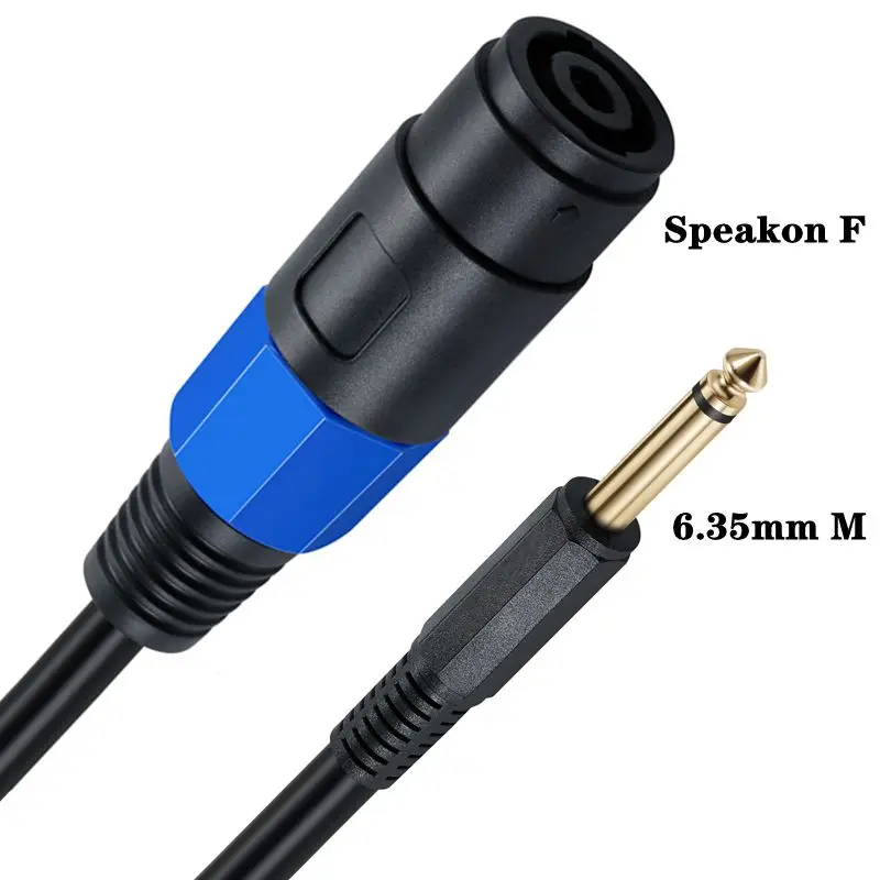 Câble de haut-parleur Speakon mâle femelle à 6.35mm TS Mono coude à 90 degrés OD8.0mm cuivre pur 0.6m2: Black
