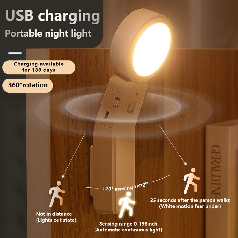 Plastic Night Light Handy USB Charging Punch-Free Self-Adhesive Rotatable Lamp Indoor Kitchen Staircase Toilet Lighting Tool