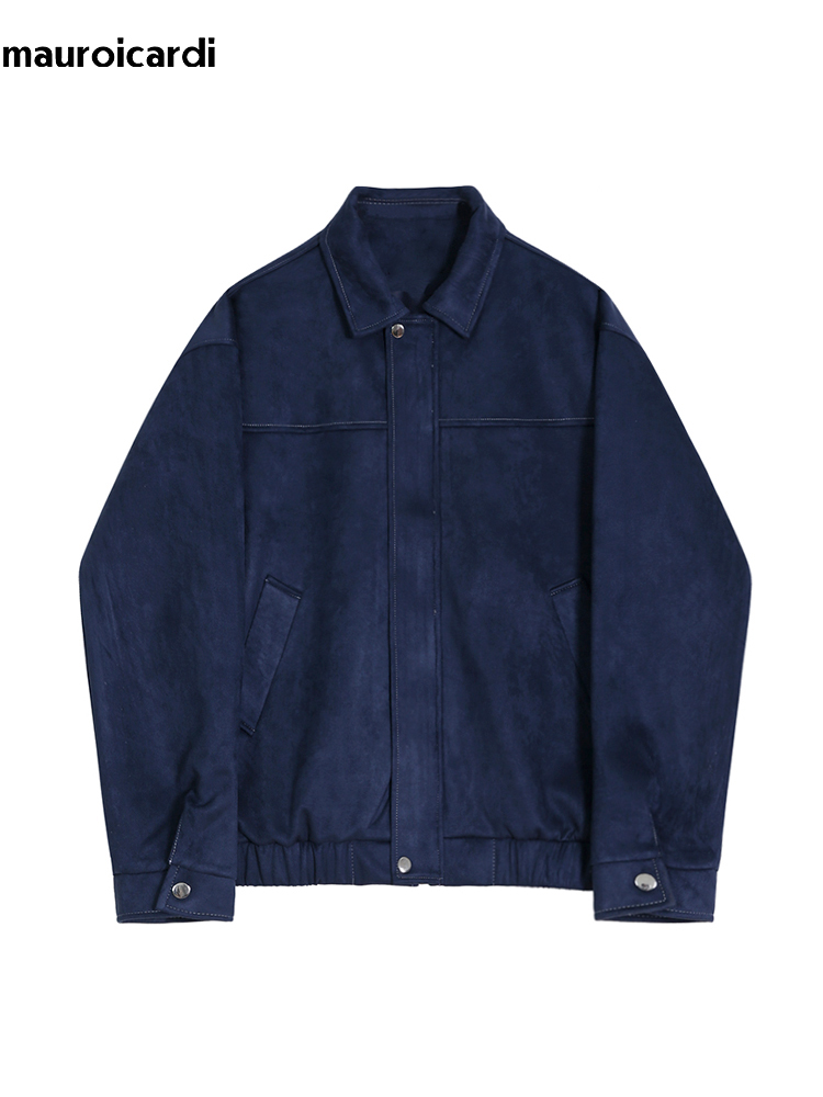 Mauroicardi-Chaqueta ligera azul para hombre, chaqueta de manga larga con cremallera, holgada, informal, Simple, estilo coreano, a la , primavera y otoño, 2024