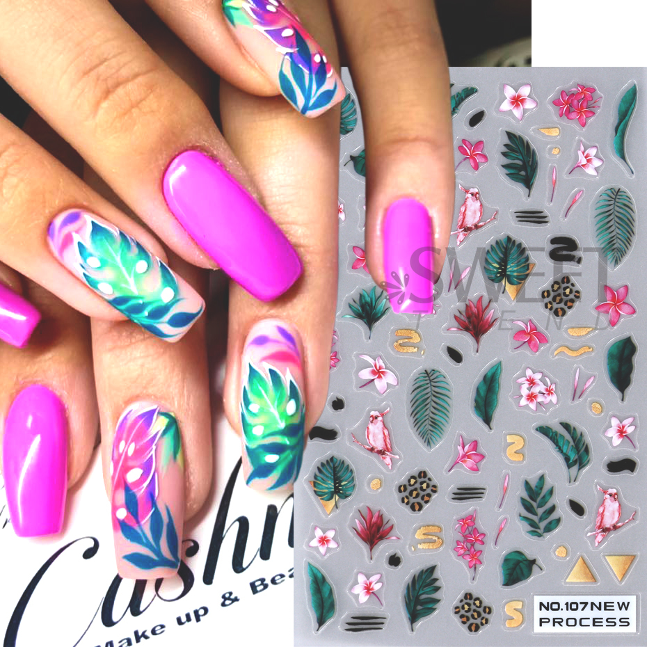 Pegatinas de Arte de uñas de mariquita de abeja 3D, hojas de otoño, margaritas florales, deslizador, calcomanía de pájaro Animal lindo, decoración de manicura, puntas de uñas, Belleza