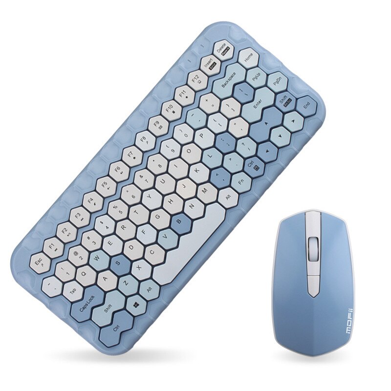 2.4G Wireless Mini Keyboard＆mouse Set Diamond Hive Shape Noiseless Keyboard for Laptop Desktop Pad: Blue