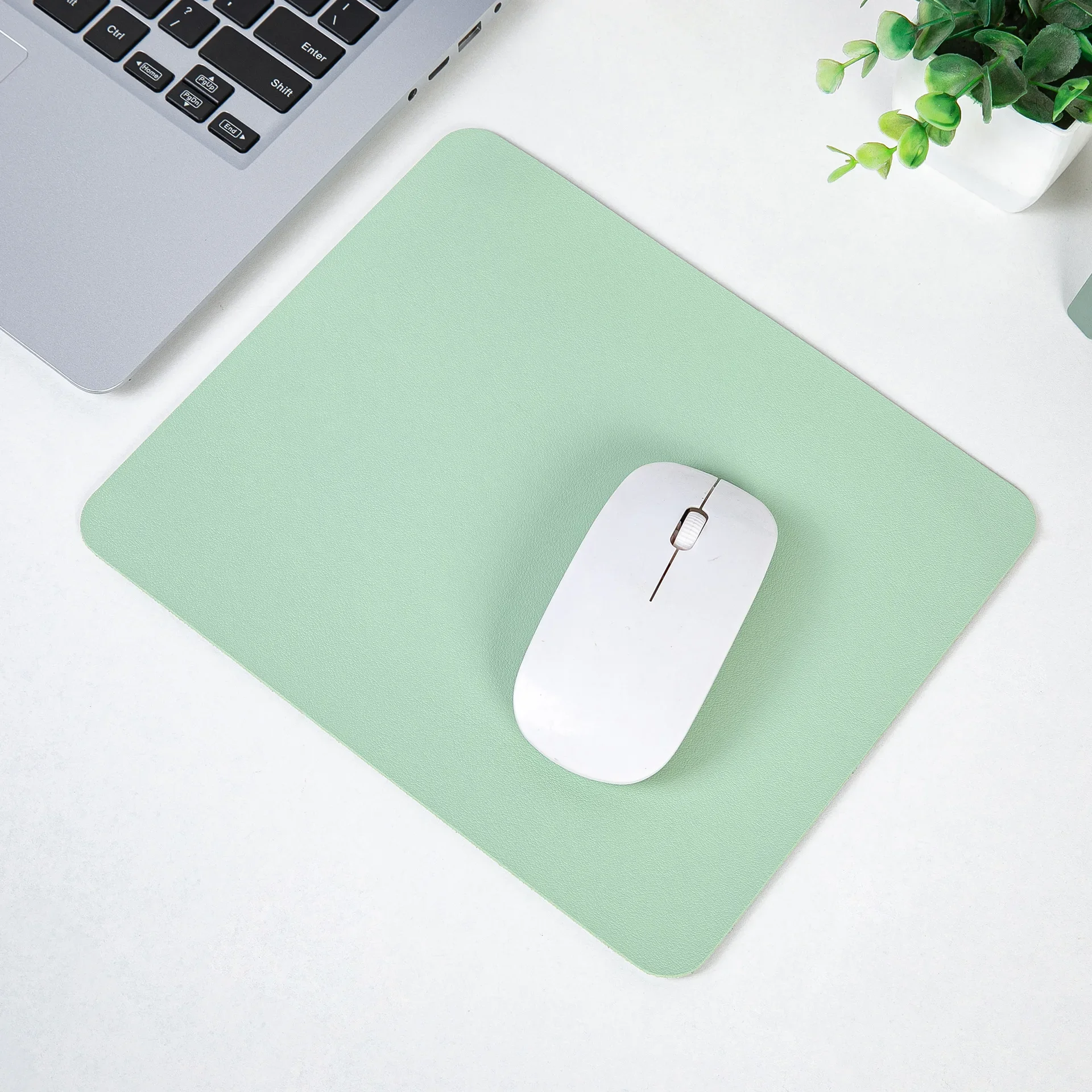 Simple Solid Color PU Leather Mouse Mat Anti-slip Waterproof 23*19cm Mouse Pad School Supplies Office Accessories Desk Set: SKY BLUE