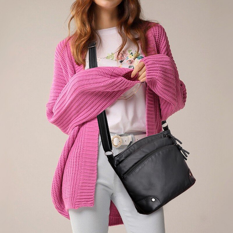 Sac à bandoulière multi-compartiments en cuir PU souple pour femmes, sacoche à épaule, NIN668