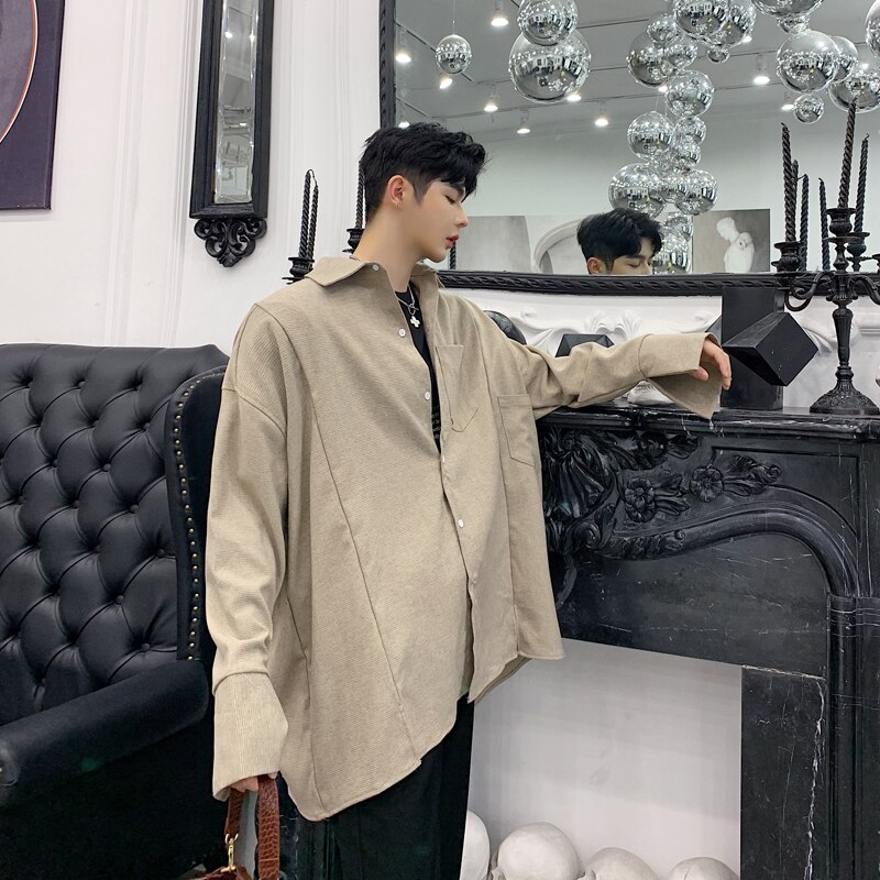 Camisa informal holgada de manga larga de murciélago de gran tamaño de cuadros Vintage para hombre, ropa de calle para mujer, camisas de vestir de Hip Hop