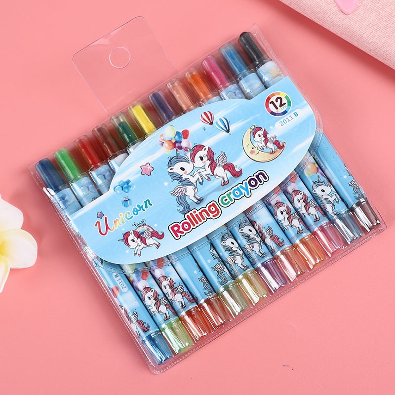 12 pcs/set Unicorn Wax Crayons Cute Rolling Crayon Set Art Oil Pastel Graffiti pen Painting Drawing Pens for Kids Student