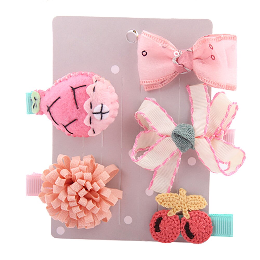 5Pcs Kids Infant Hairpin Baby Girl Cartoon animal motifs Bow Flower Hair Clip Set Children Cute Hair Accessories Girls Headdress