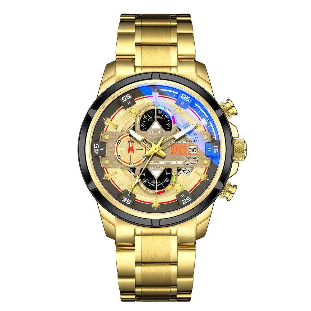 Olense Mode Heren Horloges Met Rvs Top Luxe Sport Chronograaf Quartz Horloge Mannen Relogio Masculino: Gold