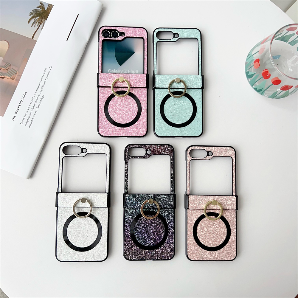 Glitter Magnetische Ring Houder Case voor Samsung Galaxy Z Flip6 Zflip5 ZFlip 3 4 5 6 Magsafe Draadloze Lading Scharnier Schokbestendige Cover