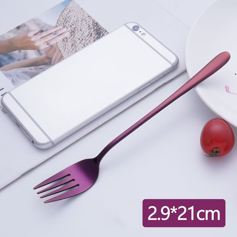 Stainless Steel Long Handle Dinner Fork Korean Rainbow Fork Hotel Restaurant Party Supplies Dinnerware Steak Gold Fork 5 Colors: Purple