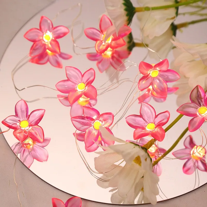 10/20LEDS Lilie Fee Lichterketten Rosa Blaue Blume String Lampen Batterie Betrieben Für Outdoor Weihnachten Girlande Dekoration