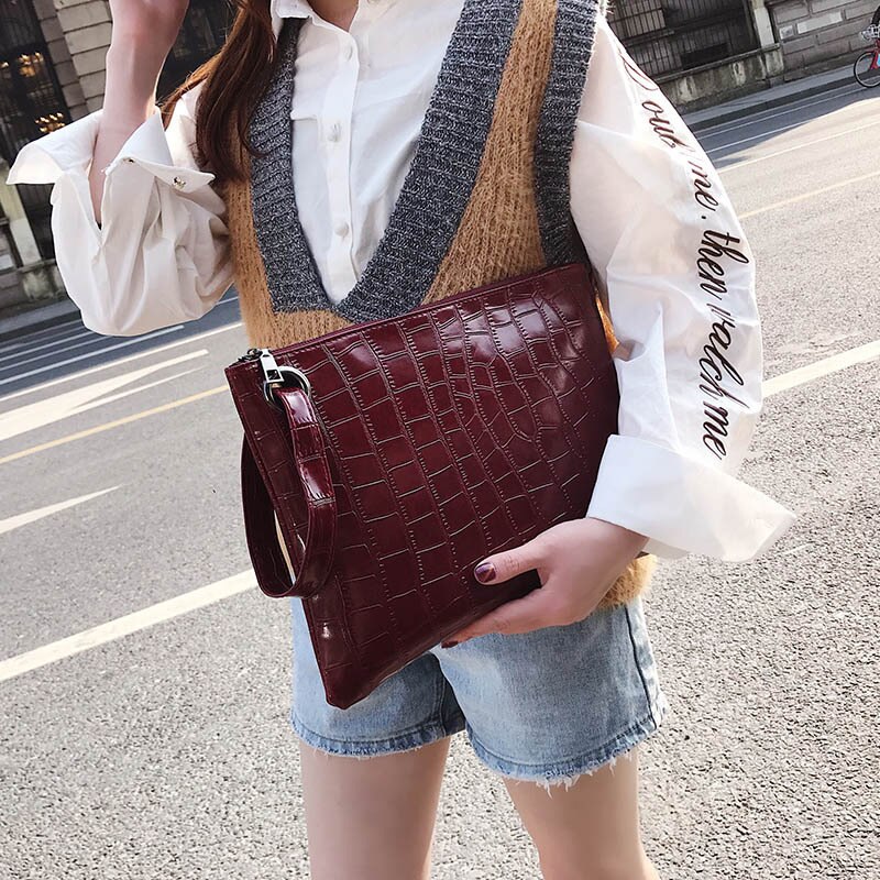 Krokodille kvinder clutch taske alligator armbånd dame aften tasker trend fest pige konvolut taske håndled wrap clutches pung