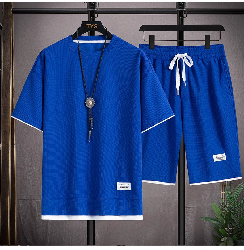 Conjunto deportivo de manga corta y pantalones cortos para hombre, chándal informal, cómodo y fresco, de gran tamaño, Verano: XXL / Marfíl