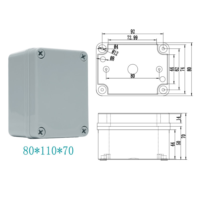 IP67 Waterproof Plastic Enclosure Electronic Project Instrument Case Electrical Project Box Outdoor Junction Box Housing 130*80