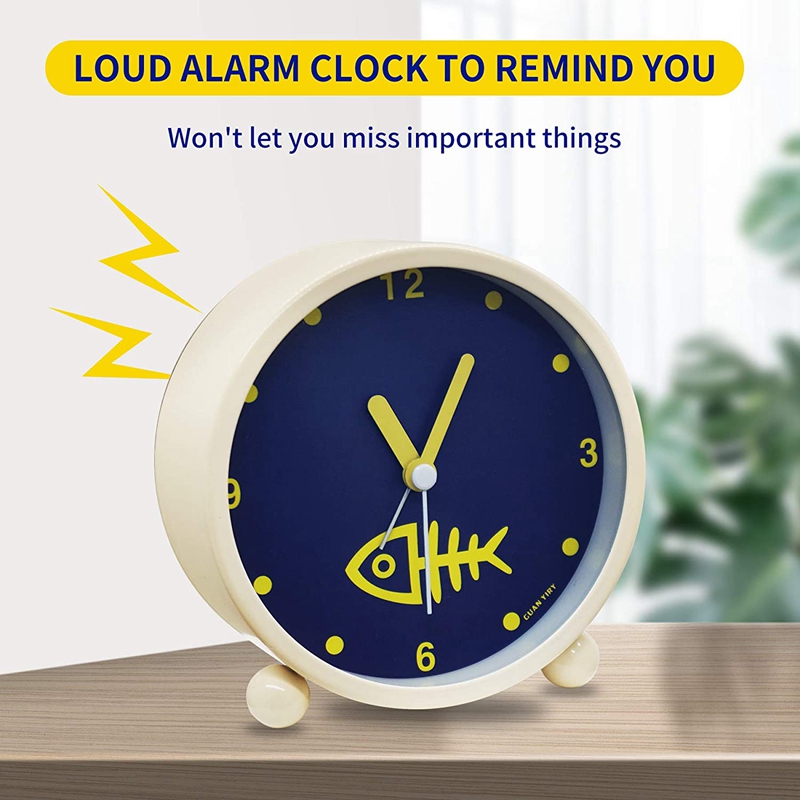 ! Alarm Clock Bell With Night Light Bedside Loud Alarm Clock Quartz Desk Clock For Room , Milky,Shape Fish Bone