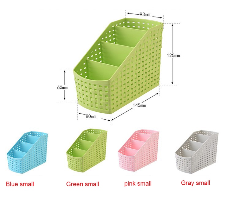 Office Stationery Holder, Four Compartment Plastic Rattan Plaited Desk Organizer Storage Holder for Office Desk