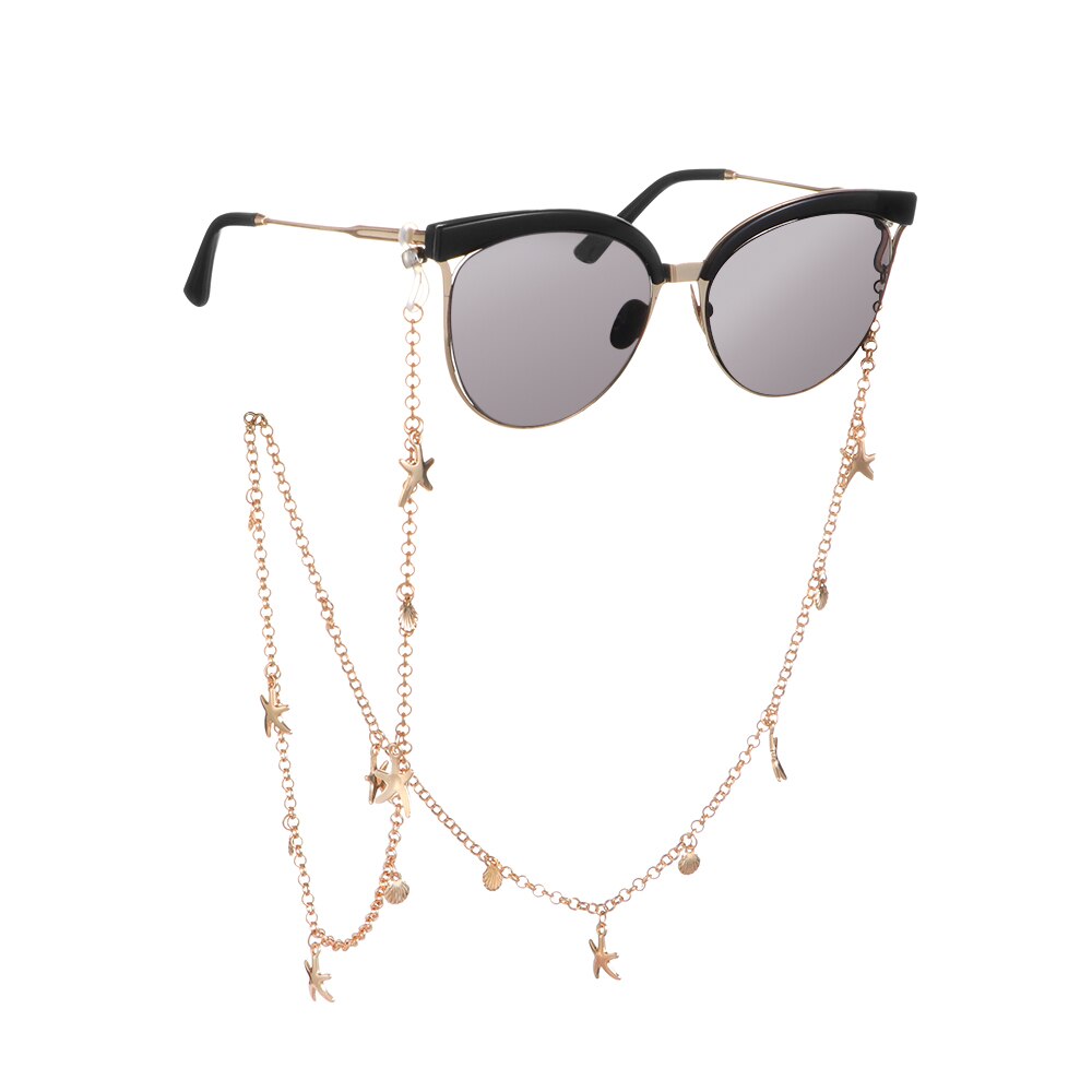 Zeester, schelp, zonnebril, ketting, parels, strass steentjes, brillenkoord, brillenketting, kralen, nekband, touw 70cm