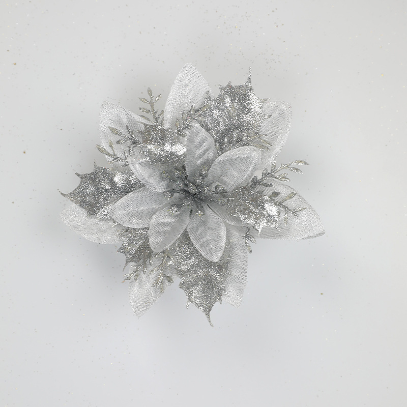 Glitter Kunstmatige Kerstbloemen Kerstboomversieringen Vrolijke Kerstversiering voor Huis Nieuwjaarscadeaus: Zilver