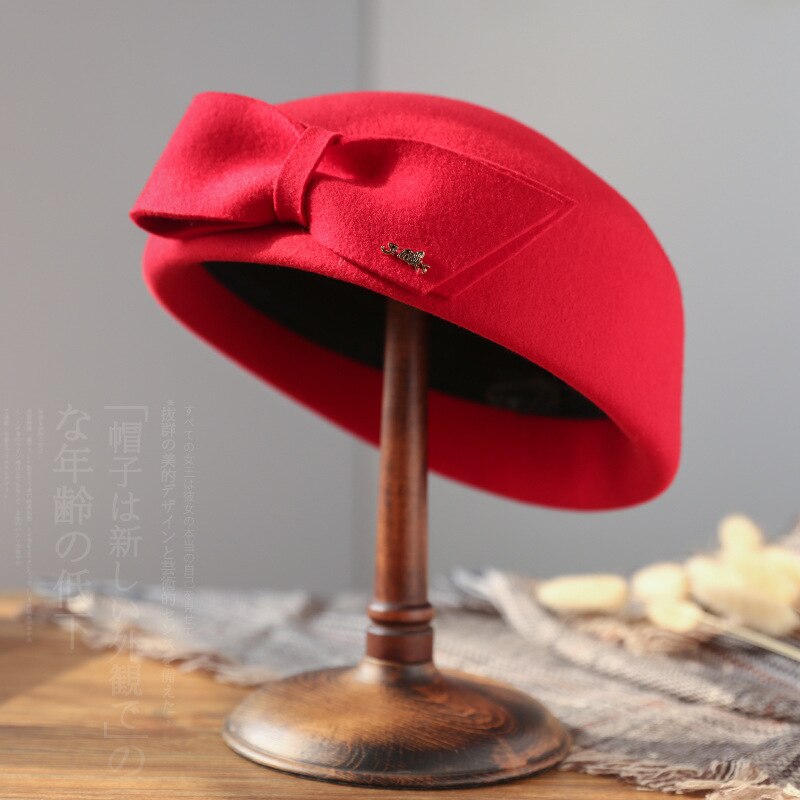 Dame lille størrelse stewardesse hat smart malerhat fest fedora kasket damer 100%  australien uldfilt baret 52-55cm 55-57cm: Rød  m38 / M 55-57cm