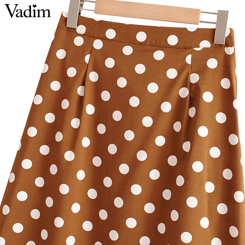 Vadim mujeres vintage dot print midi falda de botones bolsillos una línea Damas casual verano faldas de media pierna falda mujer BA022