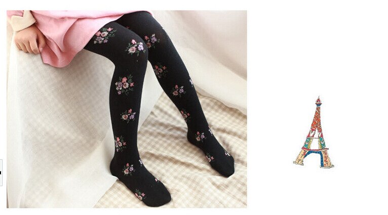 Meisje Panty Leggings Meisjes herfst en winter katoen rose bloemen base Koreaanse versie van de romper kinderen sokken Leggings: Black Tights / 1 To 3 Year Old