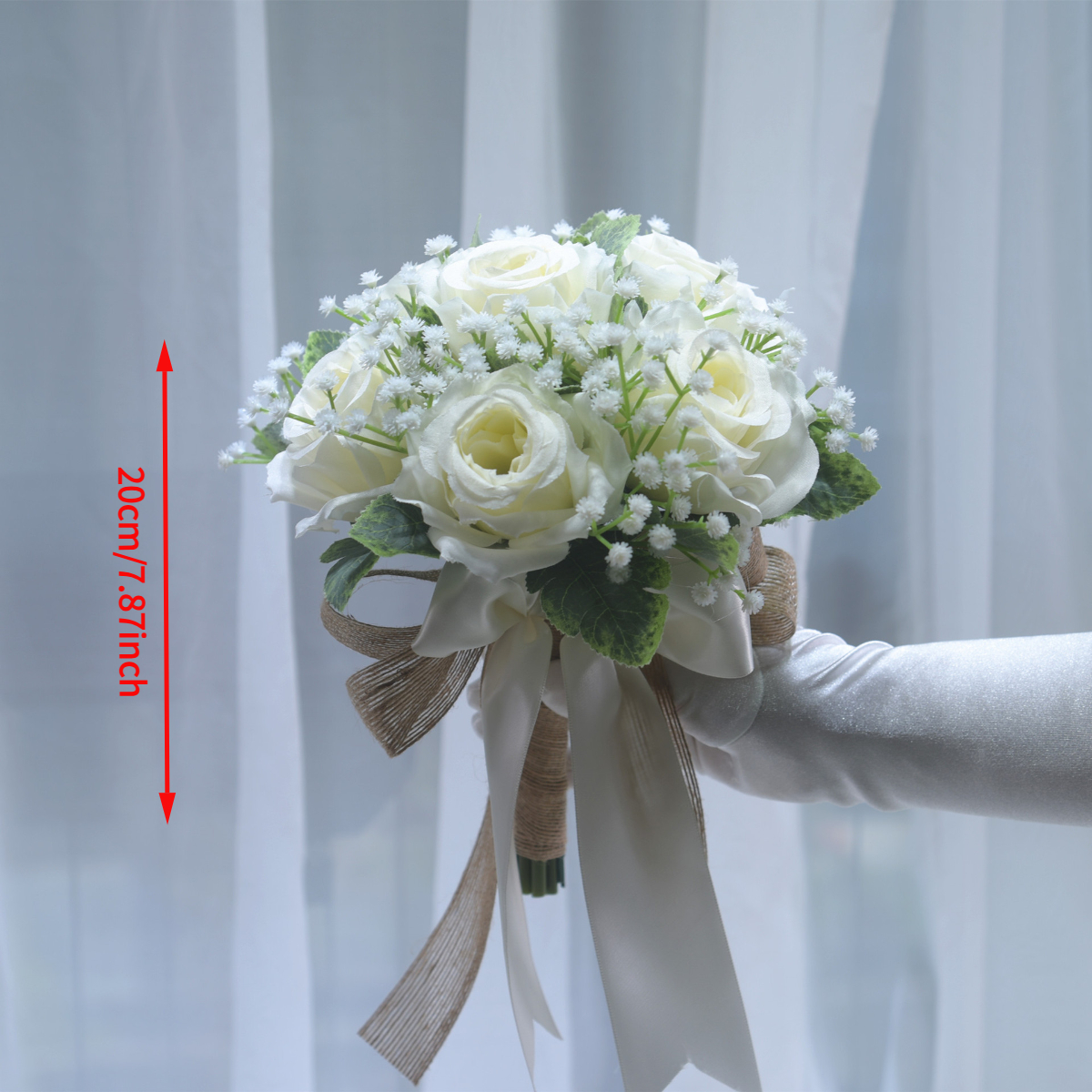 Hochzeitssträuße für Braut und Brautjungfern, Weiße Blaue Burgunderrote Künstliche Rosen für Hochzeit Kirche Ehe Dekoration: Grau