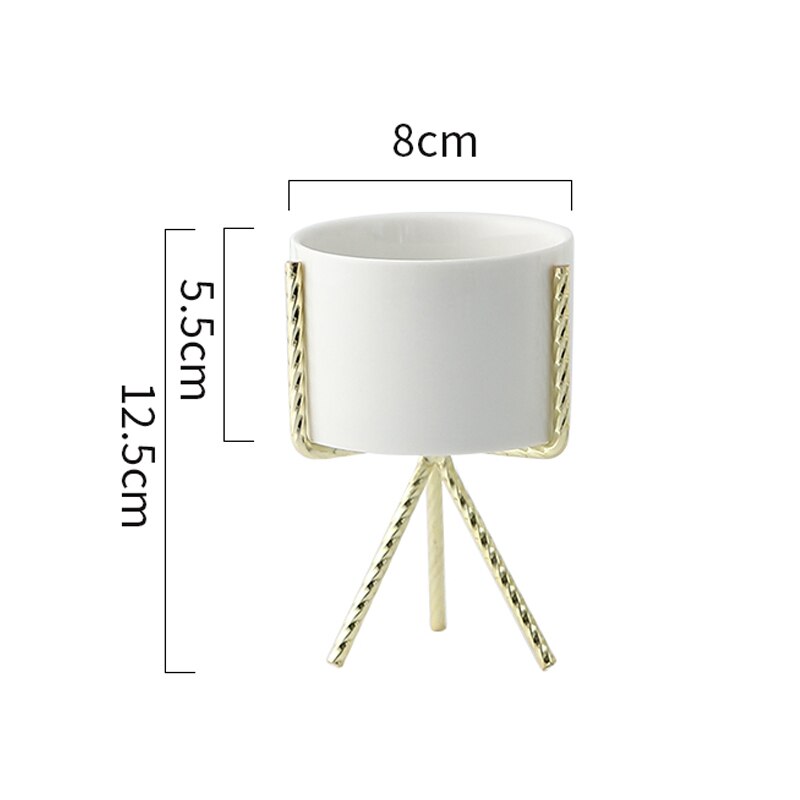 1 stuk scandinavische stijl marmeren keramiek ijzeren kunst vaas bloempot met ijzeren houder tafelblad huis bruiloft woonkamer decoratie: Wit s