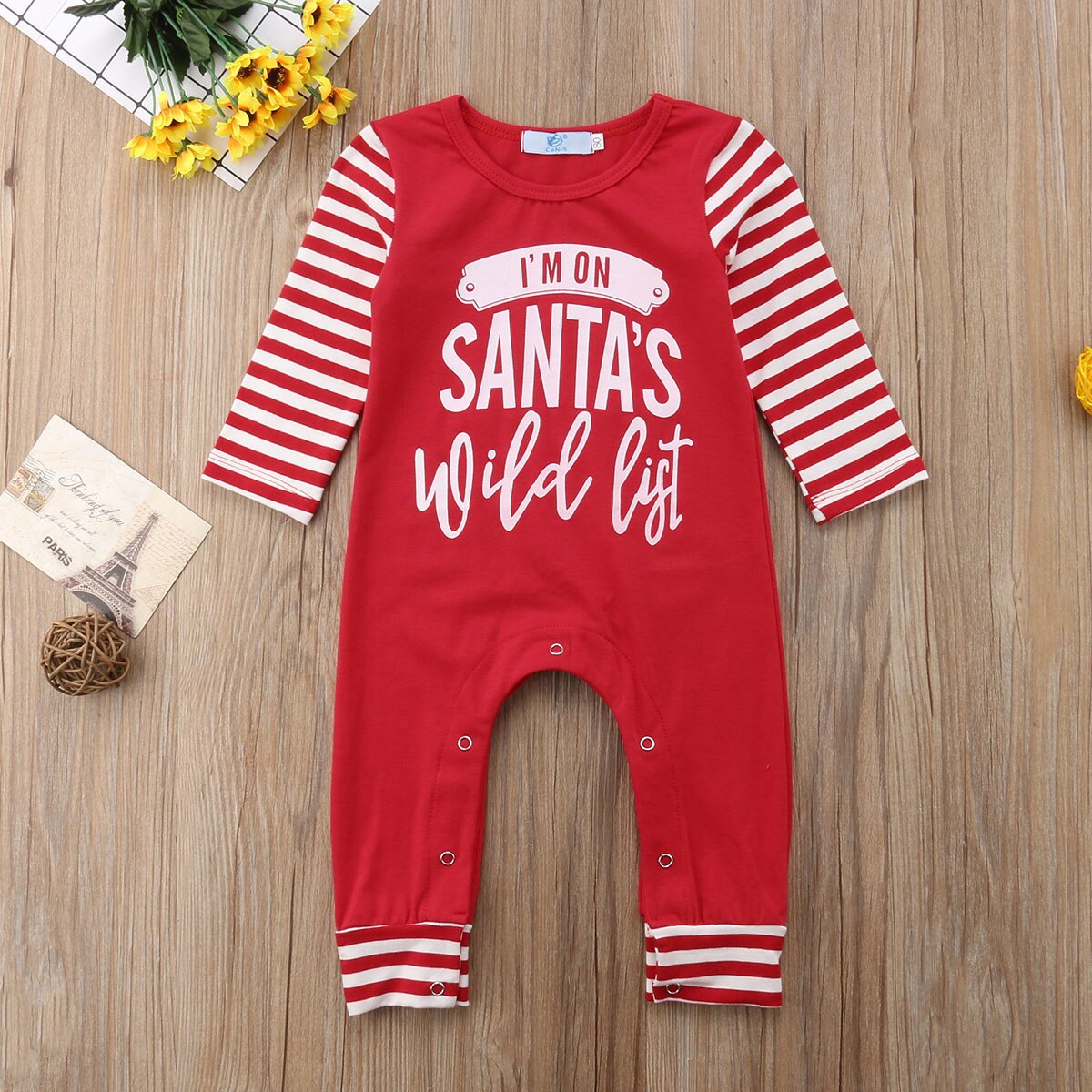 Baby Girl Boy Christmas Long Sleeve Letter Santa's Romper Jumpsuit Clothes Outfits