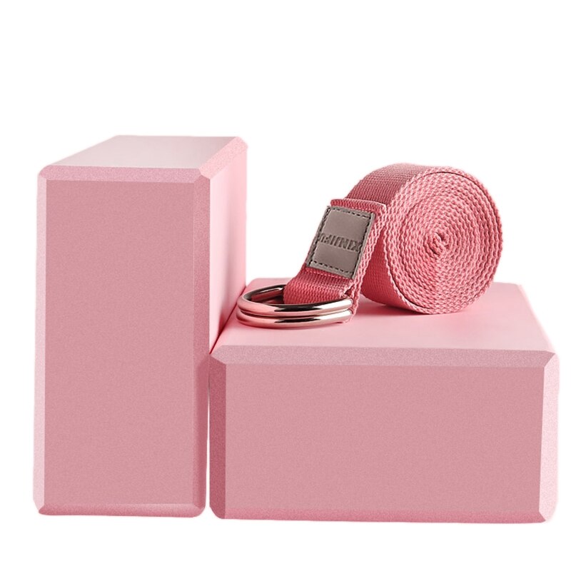 Yoga blok yoga skum blokke plus rem med metal d-ring miljøvenlig eva skum mursten lyserød: Default Title