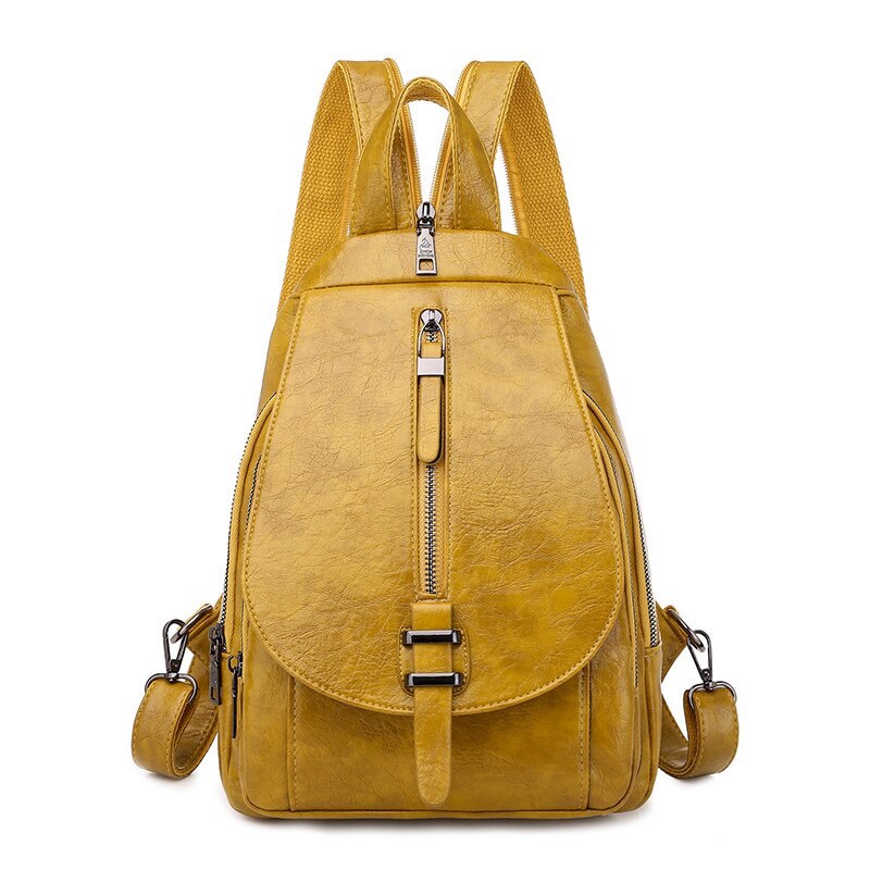 Vintage Women Backpack for Ladies Travel Back Bag Chest Shoulder Bag Good Oil Wax PU Leather Female Backbag Mochila: Yellow-2