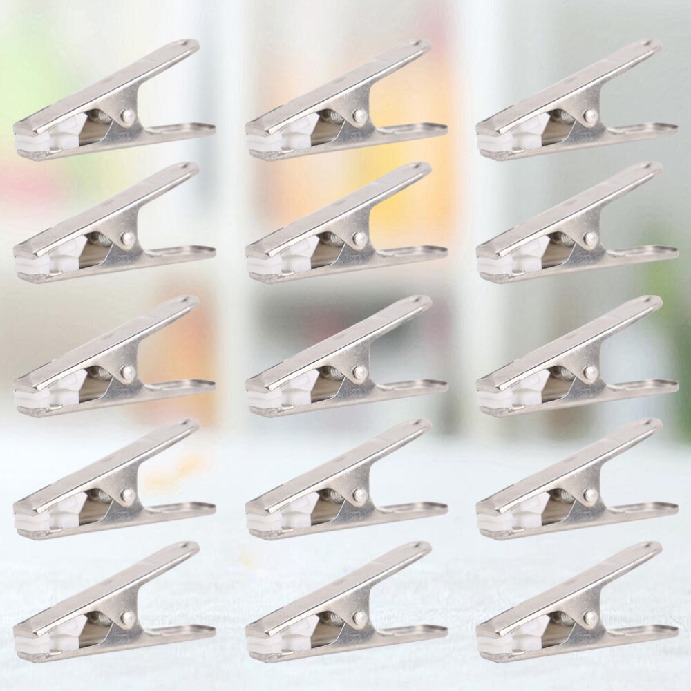 24 Pcs Stainless Steel Clothes Clip Multifunctional Hanger Clip Clothing Clip Clothes Hanging Clip (Stainless Steel+White Piece)