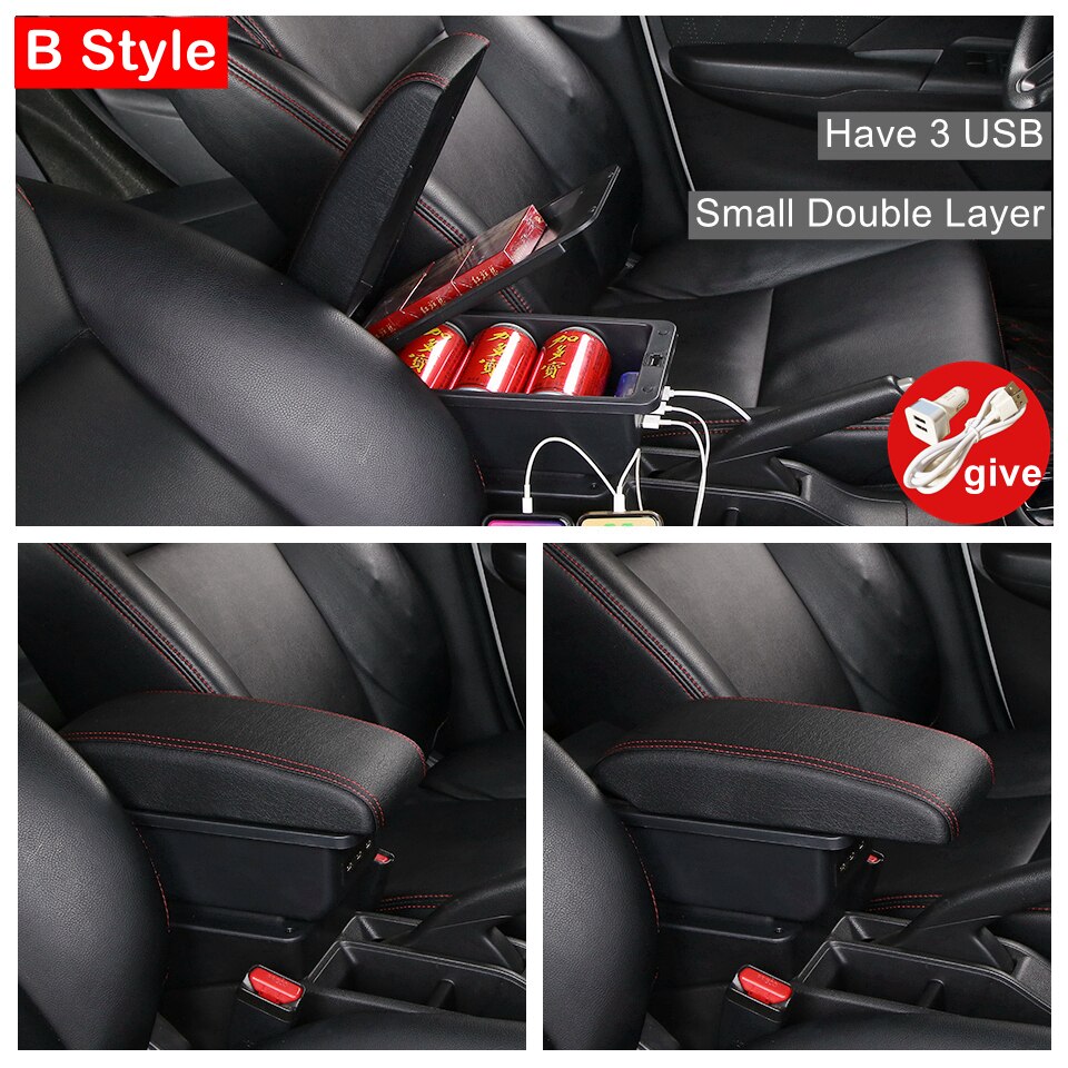 For Toyota Avanza Armrest Box Center Console Modification Accessories Double Raised Cup Holder Ashtray Large Space USB Interface: B Red Line 3 USB