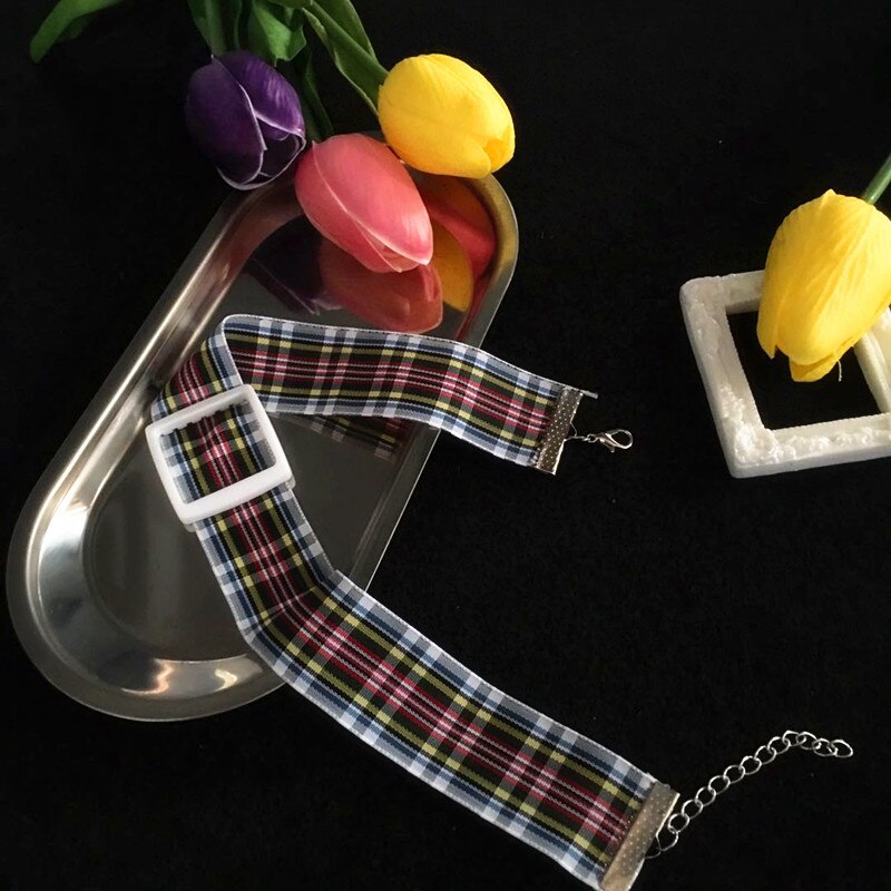 Colar de gargantilha de gargantilha de fivela quadrada de treliça do vintage para mulheres menina harajuku punk colar presentes legal retro jóias femininas novo: 4