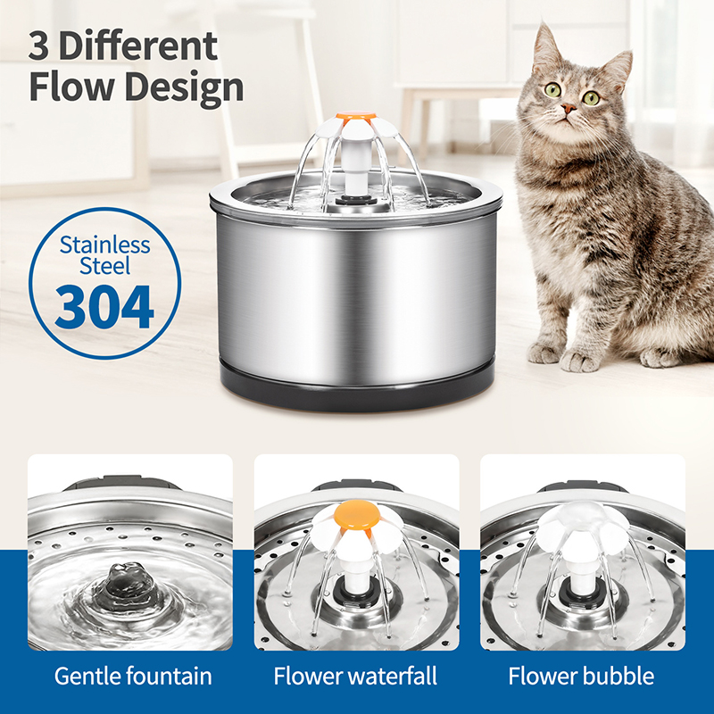 Automatisi – fontaine à eau pour chat en acier inoxydable, pompe Ultra silencieuse, 3 Modes de débit d'eau, arrosage des animaux de compagnie