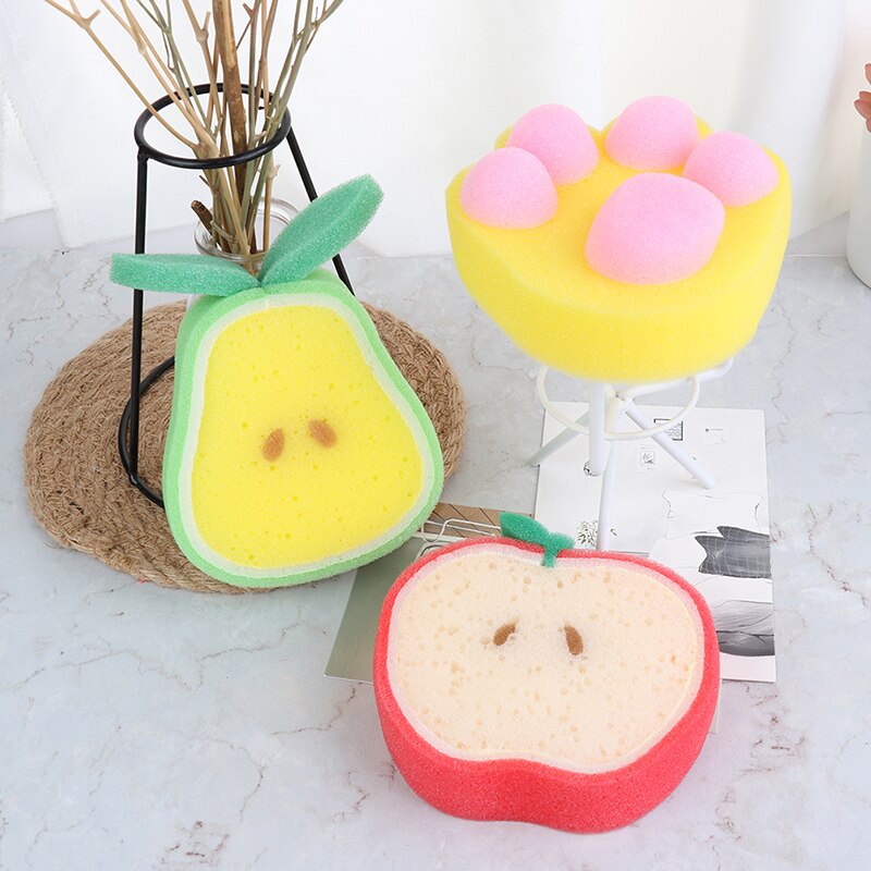 Esponja de baño con forma de fruta bonita de 3 uds para limpieza corporal, esponjas para el cuerpo del bebé, esponja para la ducha de los niños