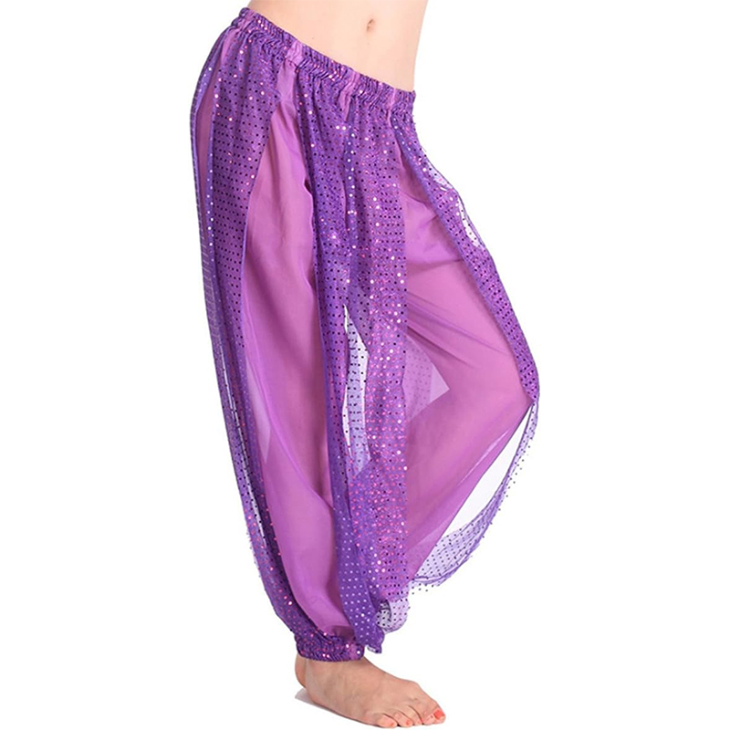 Pantalones Harem de gasa para danza del vientre, farol árabe de Halloween, pantalones de lentejuelas brillantes, pantalones elegantes, pantalones bombachos para mujeres bailarinas: Gris