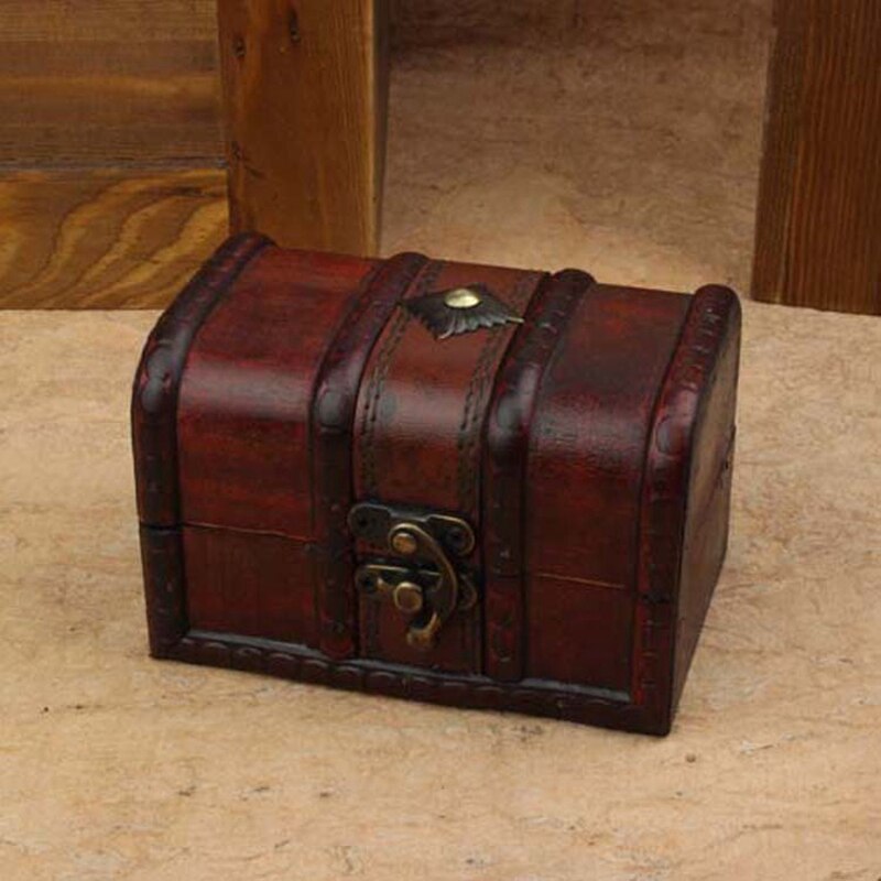 2Pcs Set Houten Retro Sieraden Storage Box Case Houder Vintage Schatkist
