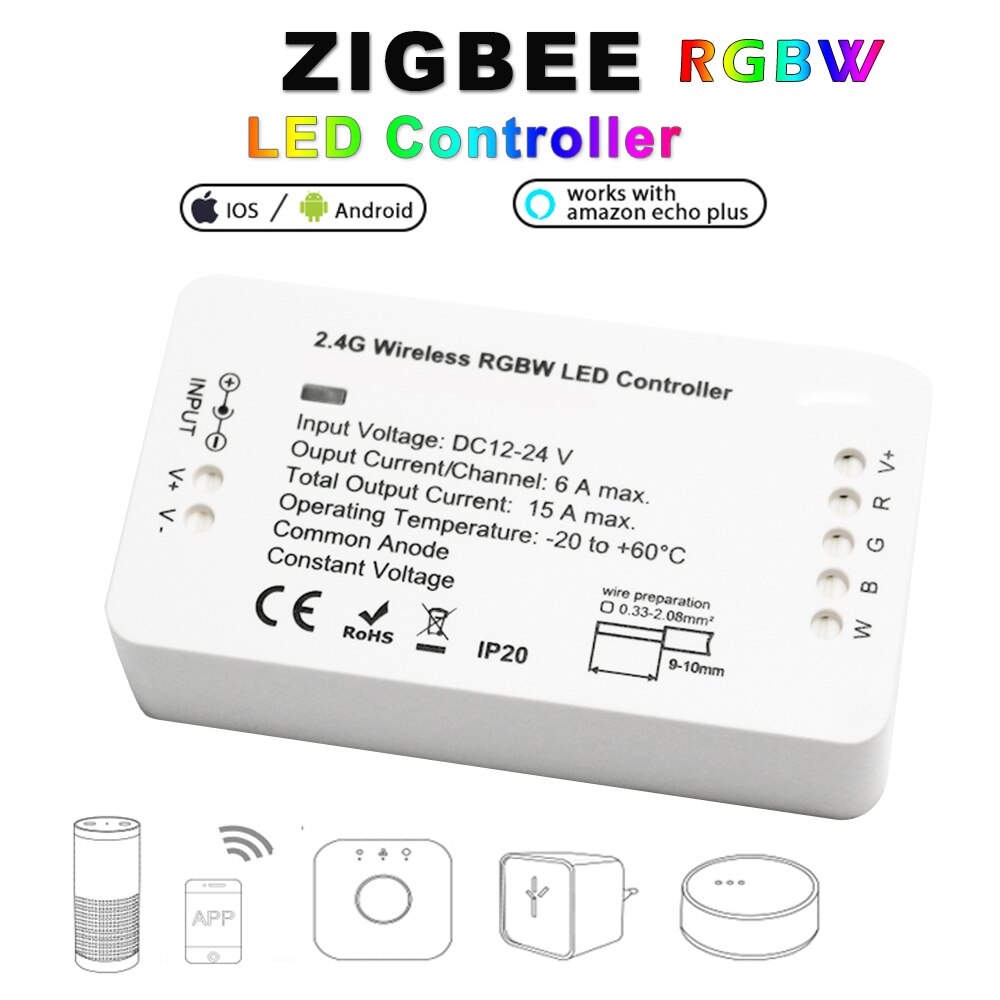 ZIGBEE Dual white ZLL LED Controller RGBW RGB+CCT 15A DC12V/24V Dimmer Led Strip Driver Smart Wifi ZIGBEE Tape Controller