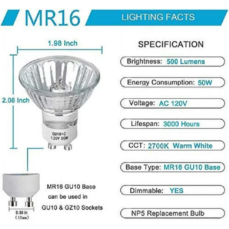 2800K 50W Halogenlange Lebensdauer 120V 50Watt Halogenlampen GU10+C GU10 MR16 für Bürobeleuchtung
