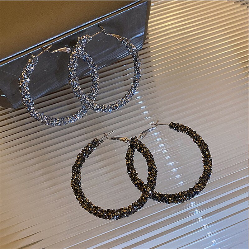 Fyuan Eenvoudige Ronde Zwarte Steentjes Hoepel Oorbellen Geometrische Oorbellen Voor Vrouwen Sieraden