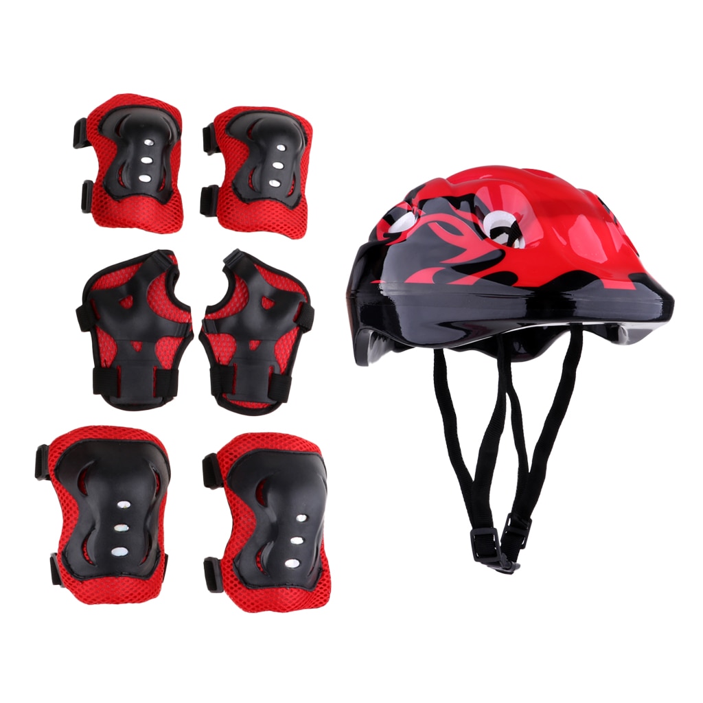 7 Pcs Child Cycling Inline Roller Skating Protective Gear Set - 58-62cm Safety Helmet + Knee &amp; Elbow Pads + Wrist Guards
